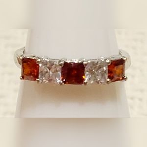 *BP #2245 Lab Ruby & White Topaz Rhodium Band Ring Size 7.75 BRAND NEW